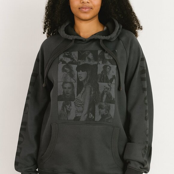 Taylor Swift Eras Tour SZ S Gray Hoodie Black Graphic Official Merch EUC - Picture 1 of 6